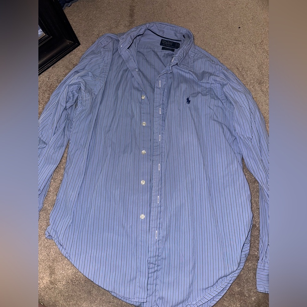 Ralph Lauren Men's Blue Pinstripe Button Down Shirt